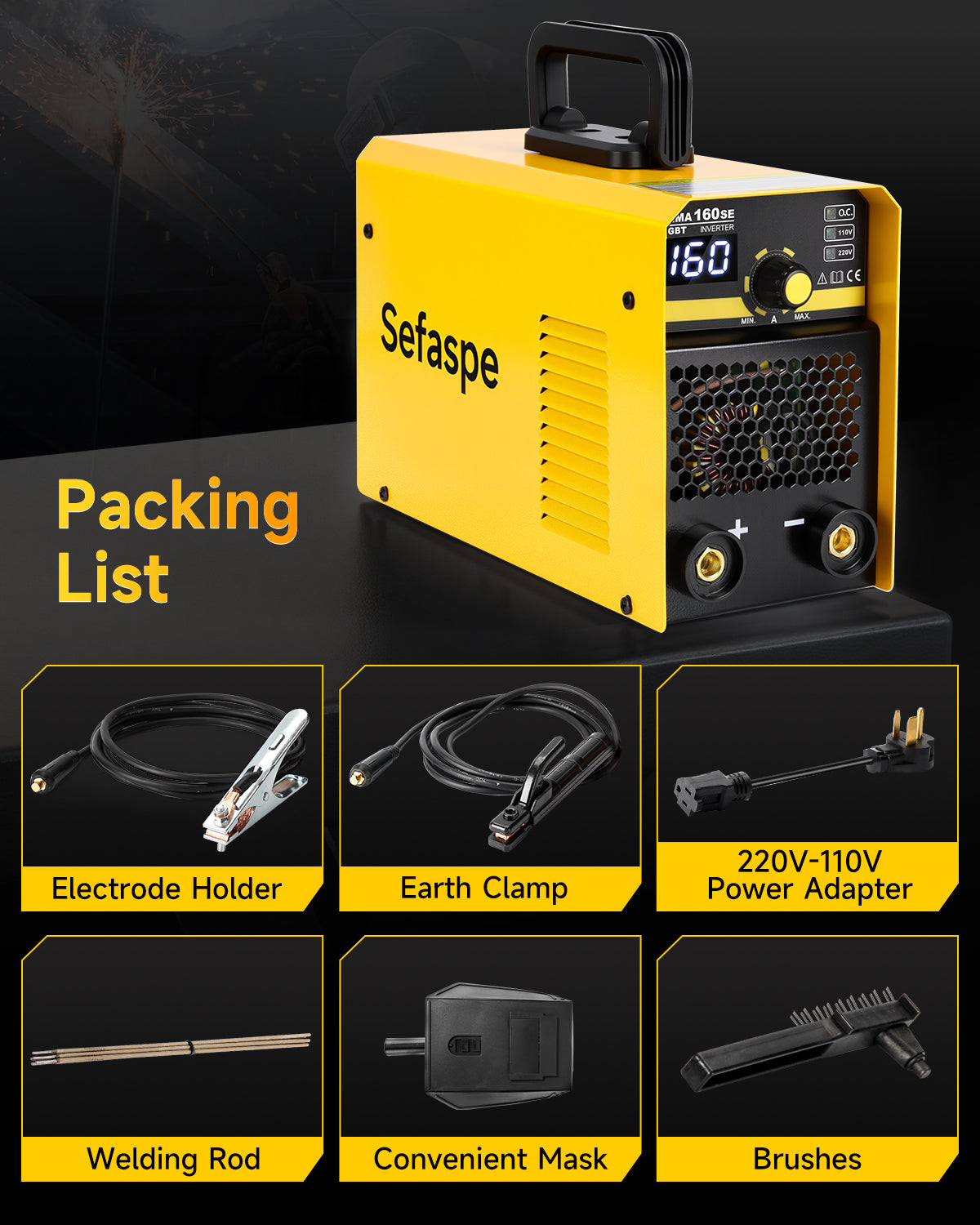 Sefaspe MMA160SE 110V/220V デジタルディスプレイ付きスティック溶接機 – ポータブル MMA & リフト TIG 溶接機
