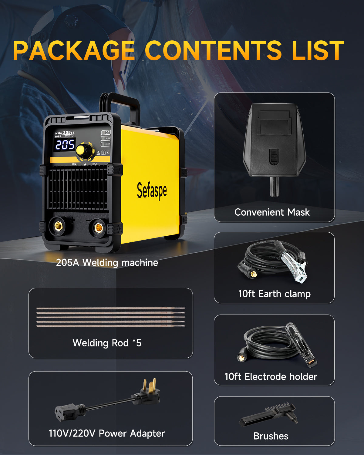 Sefaspe MMA205SE 205A デュアル電圧スティック溶接機 – ポータブル 2 in 1 ARC & リフト TIG 溶接機