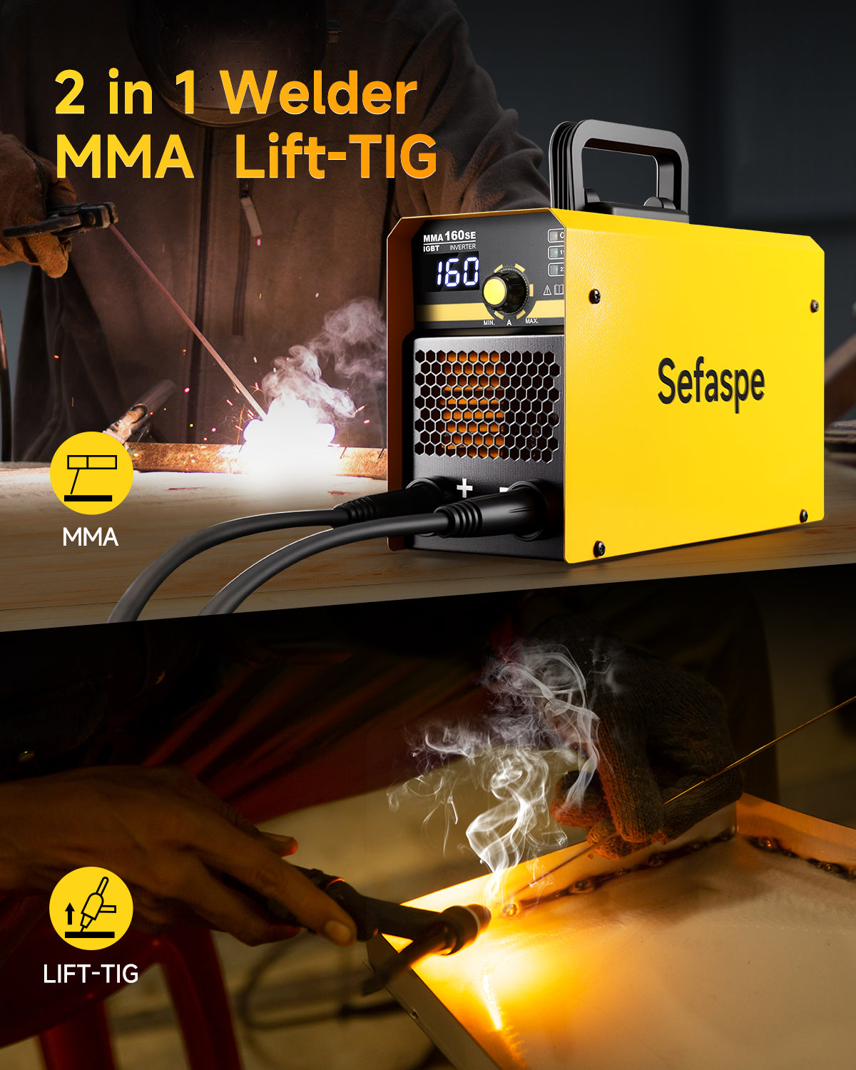Sefaspe MMA160SE 110V/220V デジタルディスプレイ付きスティック溶接機 – ポータブル MMA &amp; リフト TIG 溶接機