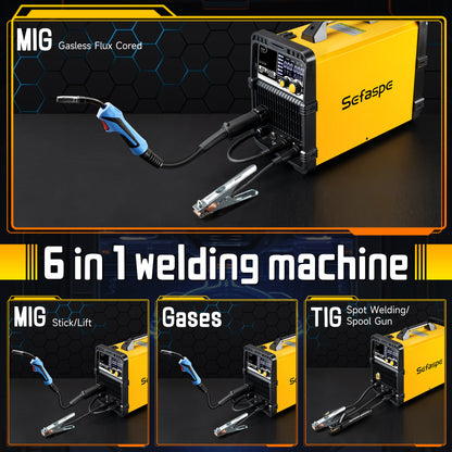 Sefaspe MIG250A 6-in-1 MIG溶接機 – MIG、TIG、フラックスコア、スティック溶接機能搭載のデュアル電圧
