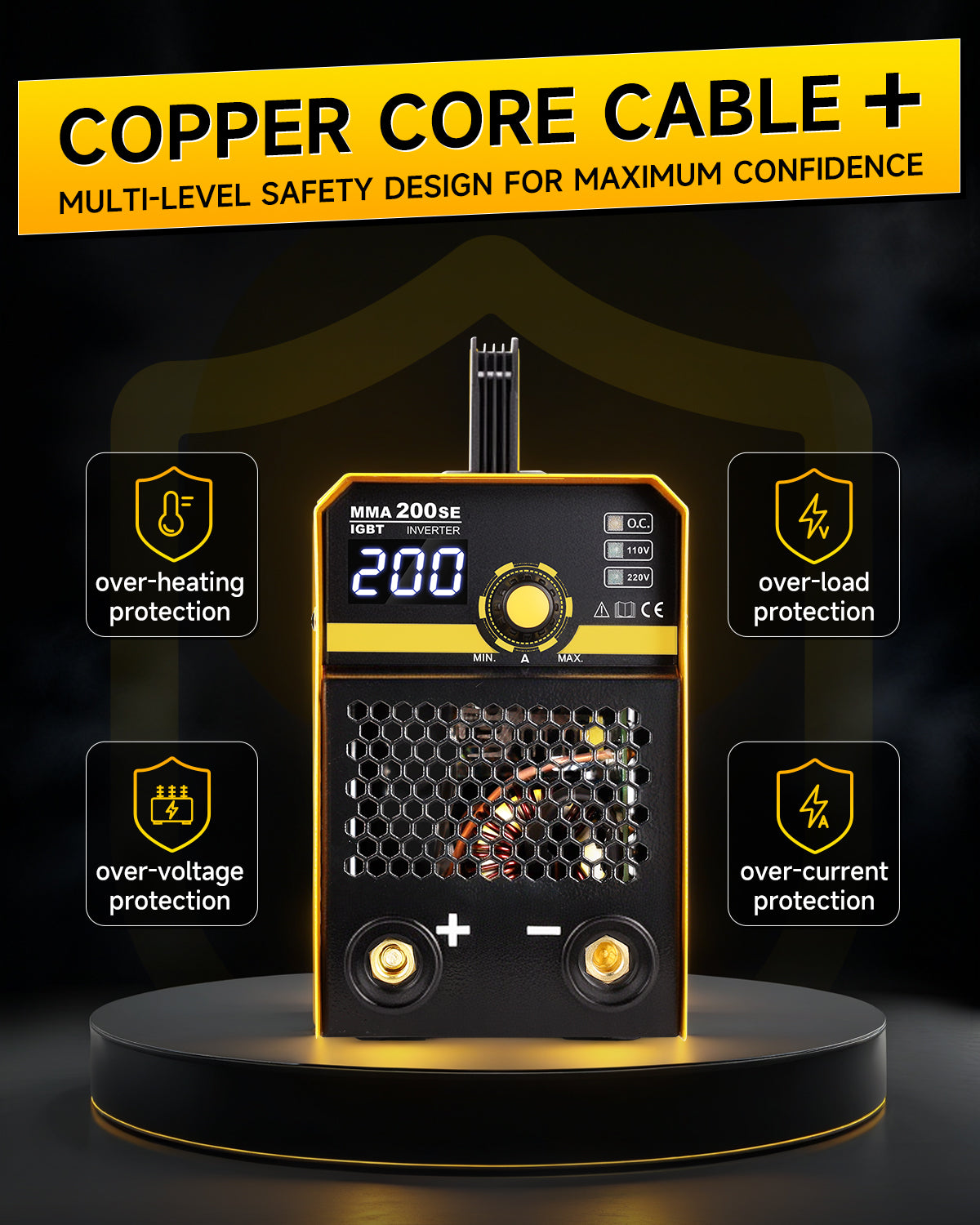 Sefaspe MMA200SE 200A デジタルインバータースティック溶接機 – ポータブル 110V/220V デュアル電圧 MMA &amp; リフト TIG マシン