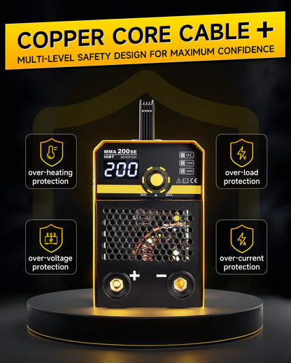 Sefaspe MMA200SE 200A デジタルインバータースティック溶接機 – ポータブル 110V/220V デュアル電圧 MMA &amp; リフト TIG マシン